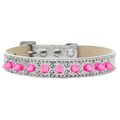 Mirage Pet Mirage Pet 635-2 SV18 Double Crystal & Bright Pink Spikes Dog Collar; Silver Ice Cream - Size 18 635-2 SV18